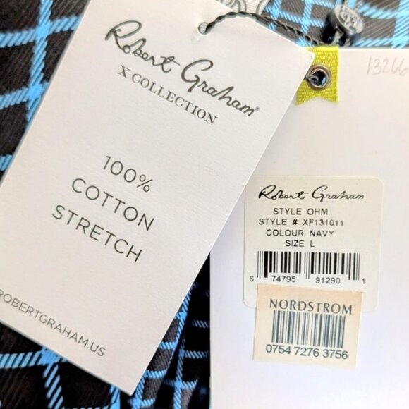 Robert Graham NWT 100% cotton stretch navy plaid checkers button down shirt L - Picture 4 of 4